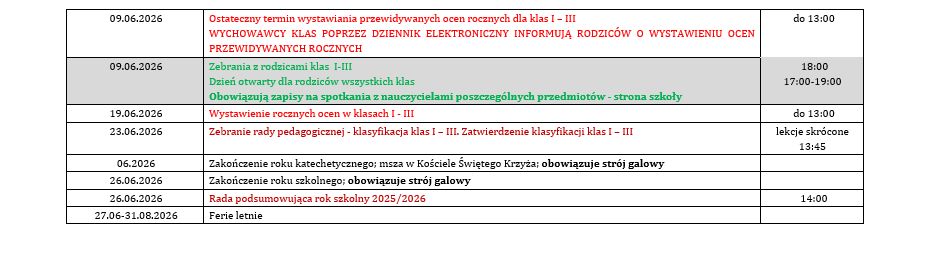 kalendarz roku szkolnego